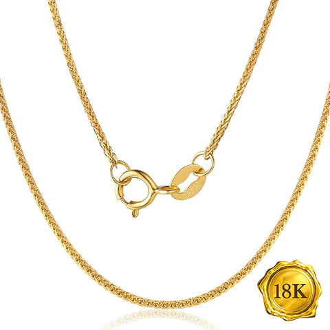 18 INCHES AU750 DIAMOND-CUT SQUARE 18K SOLID GOLD WHEAT CHAIN NECKLACE
