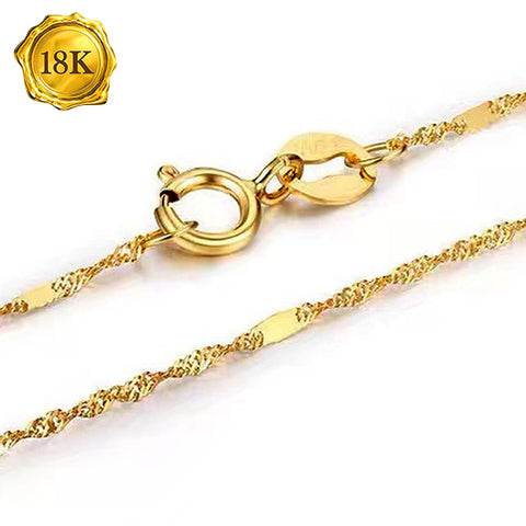 18 INCHES FANCY MIRROR 18K SOLID GOLD SINGAPORE CHAIN NECKLACE