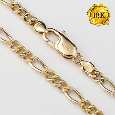 UNISEX 24 INCH FIGARO CHAIN 18KT SOLID GOLD NECKLACE