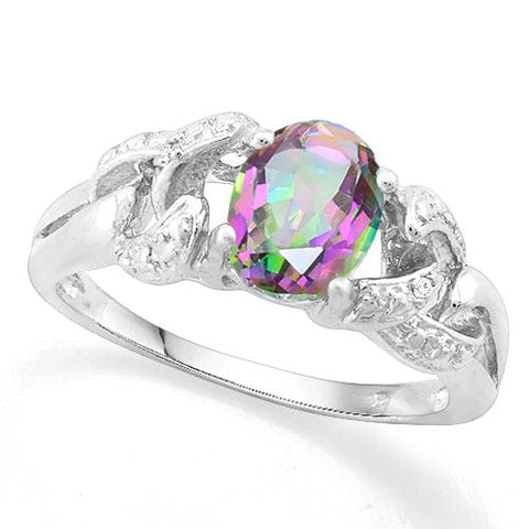 1.10 CT MYSTIC GEMSTONE & DIAMOND 925 STERLING SILVER RING wholesalekings wholesale silver jewelry