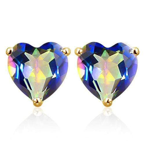 1.50 CT OCEAN MYSTIC GEMSTONE 10KT SOLID GOLD HEART SHAPE EARRINGS STUD wholesalekings wholesale silver jewelry