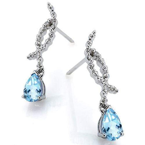 1.57 CT BABY SWISS BLUE TOPAZ & DIAMOND 925 STERLING SILVER DANGLE EARRINGS - Wholesalekings.com