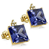 100% SOLID 10KT YELLOW GOLD PRINCESS SHAPE CREATED TANZANITE AND 6 DIAMONDS EARRINGS STUD wholesalekings wholesale silver jewelry