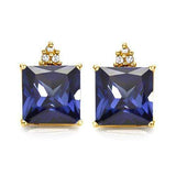 100% SOLID 10KT YELLOW GOLD PRINCESS SHAPE CREATED TANZANITE AND 6 DIAMONDS EARRINGS STUD wholesalekings wholesale silver jewelry