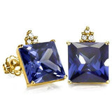 100% SOLID 10KT YELLOW GOLD PRINCESS SHAPE CREATED TANZANITE AND 6 DIAMONDS EARRINGS STUD wholesalekings wholesale silver jewelry