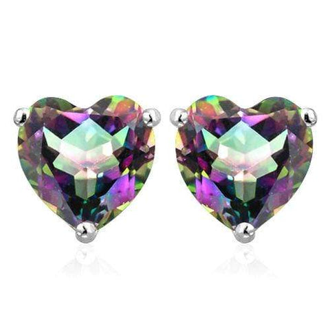 10K Solid White Gold Heart shape 6MM MYSTIC GEMSTONE Earring Studs - Wholesalekings.com