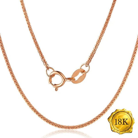 18 INCHES DIAMOND-CUT SQUARE 18KT SOLID ROSE GOLD WHEAT CHAIN wholesalekings wholesale silver jewelry