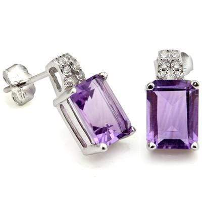 2 4/5 CARAT AMETHYST & CREATED DIAMOND 925 STERLING SILVER EARRINGS - Wholesalekings.com