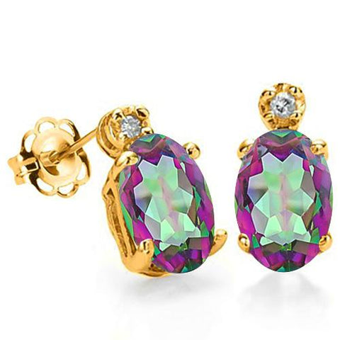 4/5 CT MYSTIC GEMSTONE & DIAMOND SOLID 10KT SOLID GOLD EARRINGS STUD wholesalekings wholesale silver jewelry