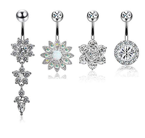 4Pcs Stainless Steel Belly Button Rings for Women Girls Navel Rings CZ Body Pier - Wholesalekings.com