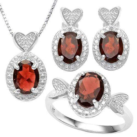 5 2/3 CARAT GARNET & DIAMOND 925 STERLING SILVER JEWELRY SET - Wholesalekings.com