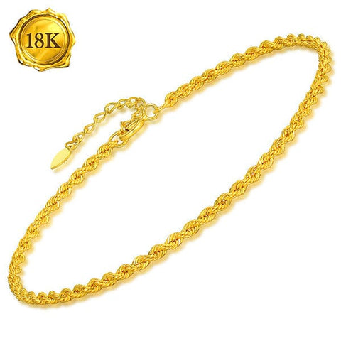 7 INCHES AU750 18KT SOLID YELLOW GOLD ROPE BRACELET wholesalekings wholesale silver jewelry