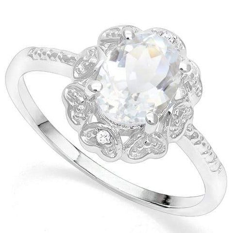 925 STERLING SILVER 0.90 CT AQUAMARINE & DIAMOND COCKTAIL RING - Wholesalekings.com