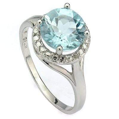 ALLURING 2.36 CARAT TW BLUE TOPAZ & GENUINE DIAMOND PLATINUM OVER 0.925 STERLING SILVER RING - Wholesalekings.com