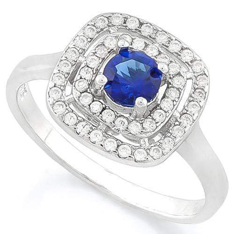 BEAUTEOUS !   3/5 CARAT CREATED BLUE SAPPHIRE &  1/2 CARAT (52 PCS) FLAWLESS CREATED DIAMOND 925 STERLING SILVER HALO RING - Wholesalekings.com