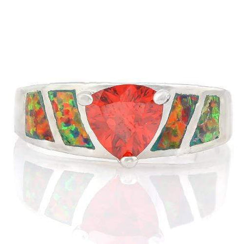 CHARMING ! 3 CARAT CREATED RED SAPPHIRE & 1 CARAT CREATED FIRE OPAL 925 STERLING SILVER RING - Wholesalekings.com