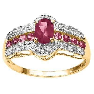 CLASSIC 0.92 CT GENUINE RUBY & 24 PCS WHITE DIAMOND  10K SOLID YELLOW GOLD RING - Wholesalekings.com