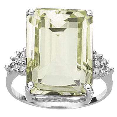 CLASSIC 8.90 CT GREEN AMETHYST & 12PCS GENUINE DIAMOND 10K SOLID WHITE GOLD RING - Wholesalekings.com
