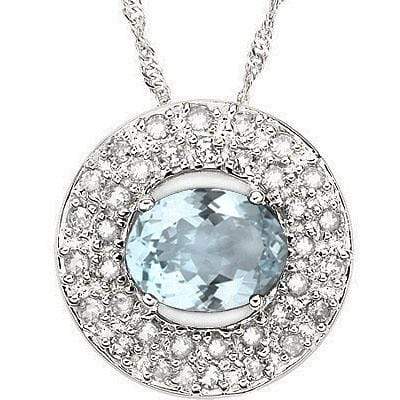 CLASSY 1.36 CARAT TW (36 PCS) AQUAMARINE & GENUINE DIAMOND 14K SOLID WHITE GOLD - Wholesalekings.com