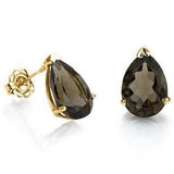 CLASSY 1 CARAT TW (2 PCS) SMOKEY TOPAZ 10K SOLID YELLOW GOLD EARRINGS - Wholesalekings.com