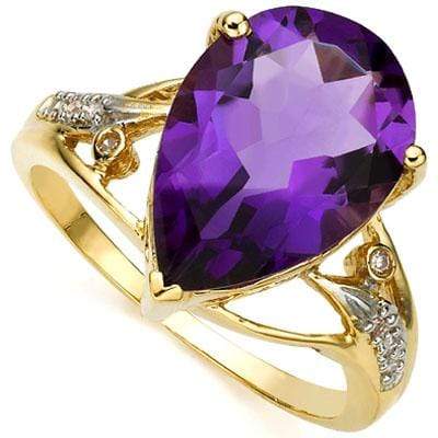 CLASSY 5.29 CARAT TW (9 PCS) AMETHYST  GENUINE DIAMOND 10K SOLID YELLOW GOLD RIN - Wholesalekings.com