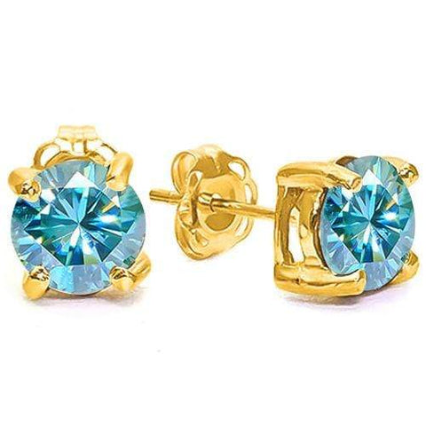 CLOSEOUT OFFER: 1.00 CT BLUE DIAMOND MOISSANITE (VS CLARITY) 10KT SOLID GOLD EARRINGS STUD wholesalekings wholesale silver jewelry