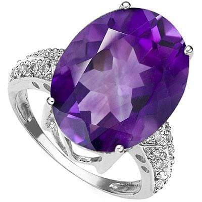 EXCLUSIVE 10.47 CARAT AMETHYST & GENUINE DIAMOND 14K SOLID WHITE GOLD RING - Wholesalekings.com