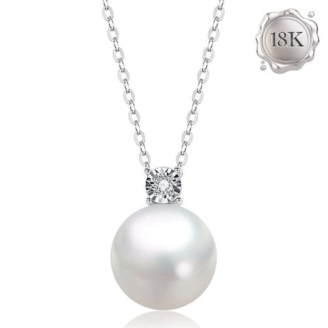 EXCLUSIVE ! 10MM FRESHWATER PEARL & DIAMOND 18KT SOLID GOLD PENDANT wholesalekings wholesale silver jewelry