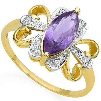 EXQUISITE 0.94 CARAT  AMETHYST & GENUINE DIAMOND CRAFTED IN 24K GOLD PLATED SILVER RING - Wholesalekings.com