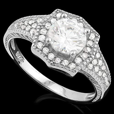 EXQUISITE  1 3/5 CARAT (41 PCS) FLAWLESS CREATED DIAMOND 925 STERLING SILVER HALO RING - Wholesalekings.com