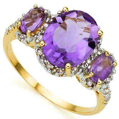 EXQUISITE 3.04 CARAT TW (25 PCS) AMETHYST & AMETHYST 10K SOLID YELLOW GOLD RING - Wholesalekings.com