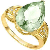 EXQUISITE 5.32 CARAT TW (9 PCS) GREEN AMETHYST & GENUINE DIAMOND 10K SOLID YELLO - Wholesalekings.com