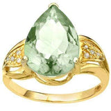 EXQUISITE 5.32 CARAT TW (9 PCS) GREEN AMETHYST & GENUINE DIAMOND 10K SOLID YELLO - Wholesalekings.com