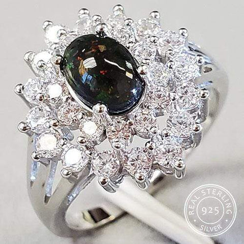 GENUINE ETHIOPIAN BLACK OPAL & CZ 0.50 CT GENUINE BLACK ETHIOPIAN OPAL 925 STERLING SILVER RING - Wholesalekings.com