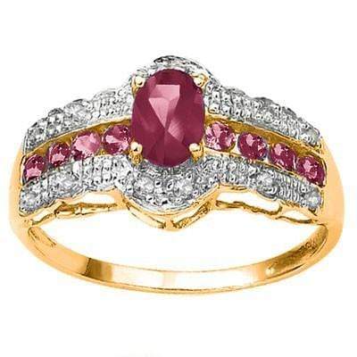 GLAMOROUS 0.75 CT AFRICAN RUBY & 8 PCS AFRICAN RUBY 10K SOLID YELLOW GOLD RING - Wholesalekings.com