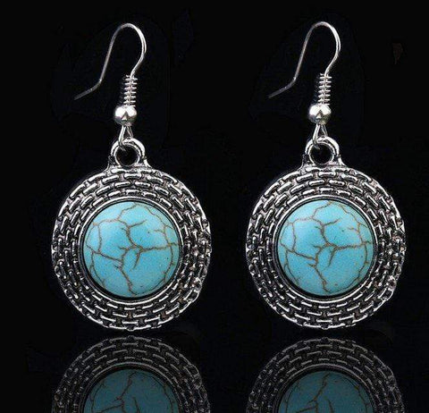 Hot Brand New for This Summer Dangling SyntheticTurquoise Stone German Silver Ea - Wholesalekings.com