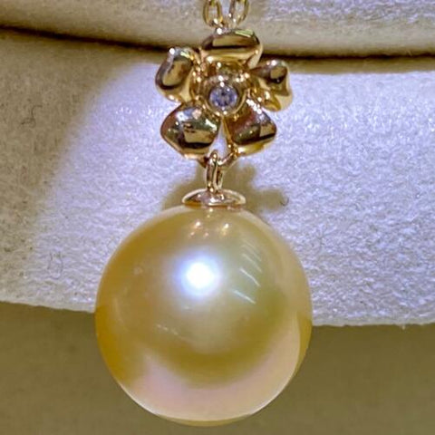 IMMACULATE ! 9-10MM GOLDEN SOUTH SEA PEARL & DIAMOND 18KT SOLID GOLD PENDANT wholesalekings wholesale silver jewelry