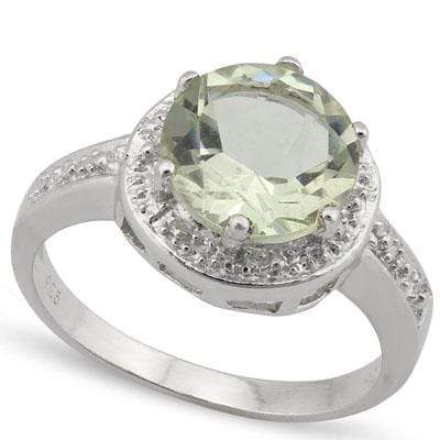 LOVELY 2.522 CARAT TW GREEN AMETHYST & GENUINE DIAMOND PLATINUM OVER 0.925 STERLING SILVER RING - Wholesalekings.com