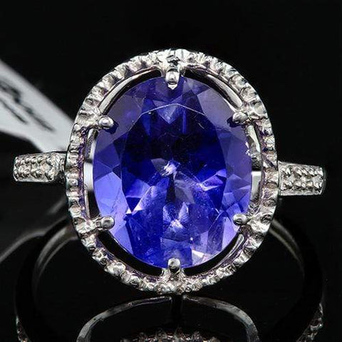 MAGNIFICENT ! 7.83 CARAT LAB TANZANITE & DIAMOND 10KT SOLID GOLD RING - Wholesalekings.com