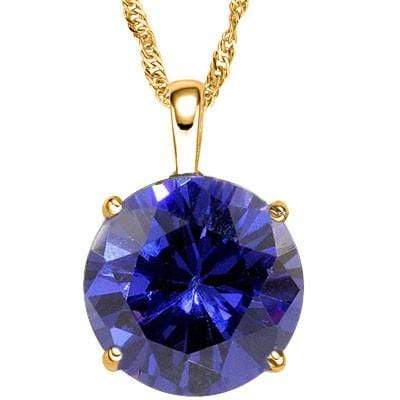 MARVELOUS 3 CARAT TW (1 PCS) LAB TANZANITE 10K SOLID YELLOW GOLD PENDANT - Wholesalekings.com