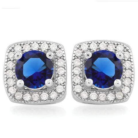 MESMERIZING  1 1/5 CARAT CREATED BLUE SAPPHIRE &  1/2 CARAT (48 PCS) FLAWLESS CREATED DIAMOND 925 STERLING SILVER EARRINGS wholesalekings wholesale silver jewelry