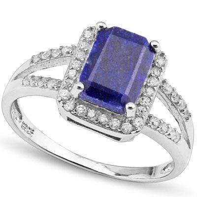 PRETTY 2.64 CARAT TW DYED GENUINE SAPPHIRE & CREATED WHITE SAPPHIRE PLATINUM OVER 0.925 STERLING SILVER RING - Wholesalekings.com