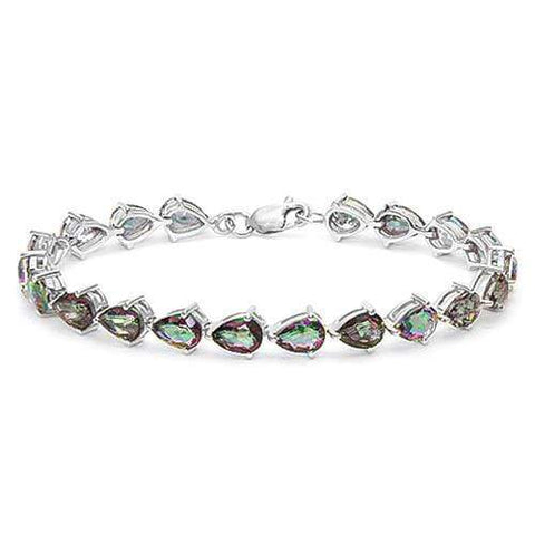 RARE !   8CARAT (24 PCS) PEAR SHAPE RAINBOW MYSTIC AMETHYST 925 STERLING SILVER BRACELET - Wholesalekings.com