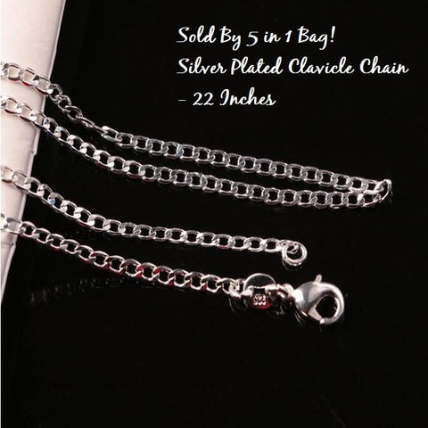 Sold By 5 in 1 Bag! Silver-Plated Clavicle Chain - 22 Inches - Wholesalekings.com