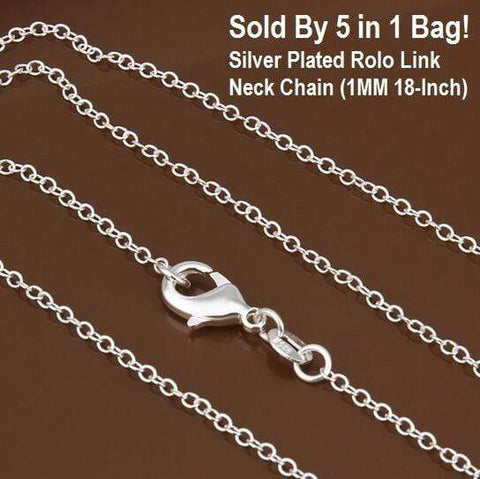 Sold By 5 in 1 Bag! Silver-Plated Rolo Link Neck Chain (1mm 18-Inch) - Wholesalekings.com