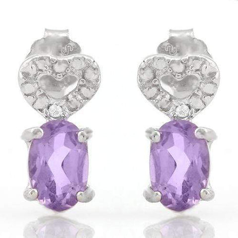 SPARKLING ! 4/5 CARAT AMETHYST & DIAMOND 925 STERLING SILVER EARRINGS wholesalekings wholesale silver jewelry