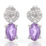SPARKLING ! 4/5 CARAT AMETHYST & DIAMOND 925 STERLING SILVER EARRINGS wholesalekings wholesale silver jewelry