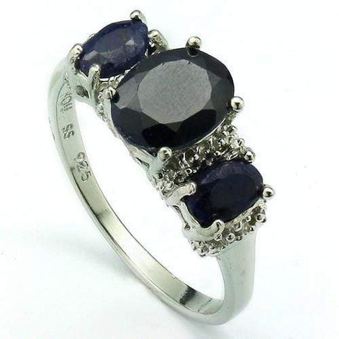 STUNNING 1.55 CT DYED SAPPHIRE & 2 PCS DIAMOND IN PLATINUM OVER 0.925 STERLING SILVER RING - Wholesalekings.com