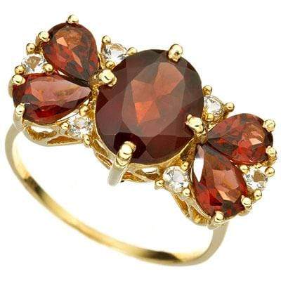 STUNNING 5.36 CARAT TW (9 PCS) GARNET & GARNET 10K SOLID YELLOW GOLD RING - Wholesalekings.com