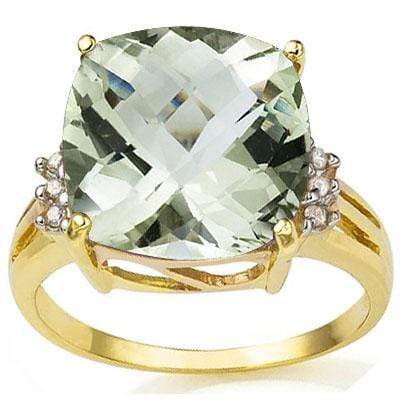 STUNNING 6.27 CARAT TW (7 PCS) GREEN AMETHYST & GENUINE DIAMOND 10K SOLID YELLOW - Wholesalekings.com